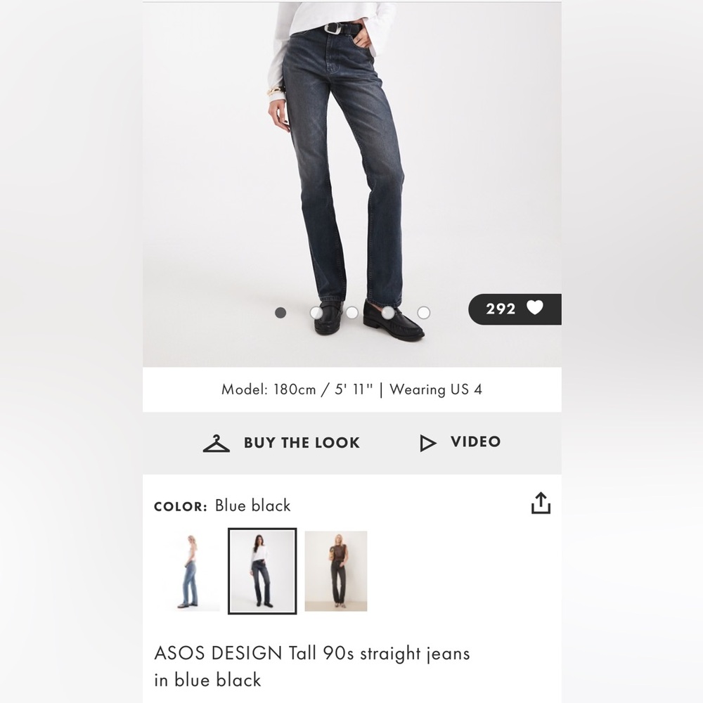 ASOS DESIGN Tall 90s straight jeans in blue black size US 8